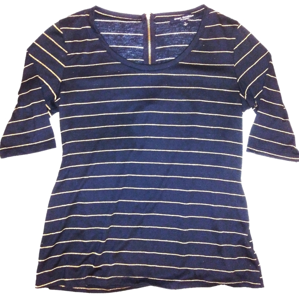 Green Envelope Los Angeles Black with Golden Stripes Zip Up Blouse